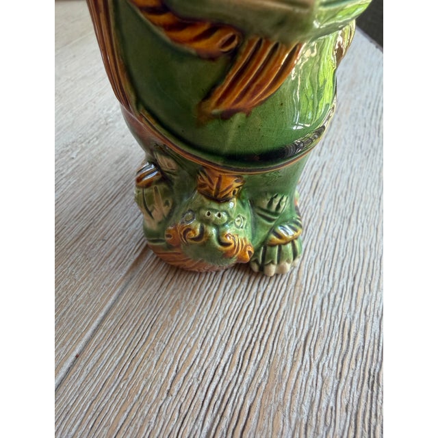 Mid Century Petite Green Glazed Bisque Foo Dogs, a Pair For Sale In New York - Image 6 of 8