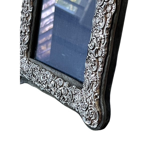 Silver 1980s Rococo Revival Silverplated Picture Frame With Floral Scrollwork and Crest Cartouche 10.75" × 8.5" for 5" × 7" Image For Sale - Image 8 of 13