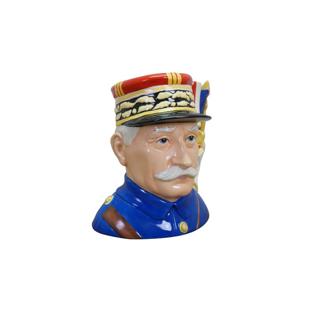 Rare large vintage Royal Doulton 7228 porcelain character jug of General Foch featuring a biplane handle and tan service...
