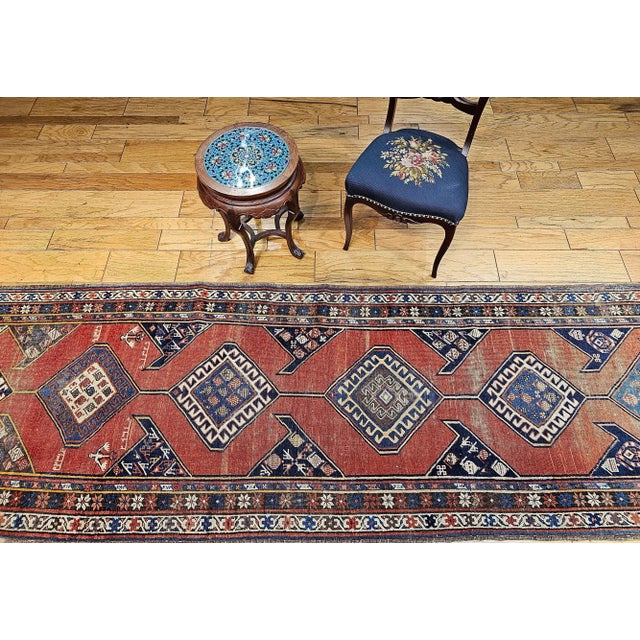 Antique Persian Kurdish Bidjar Runner, Handwoven Geometric Pattern, Terracotta & Navy, 3’ X 13’ For Sale - Image 18 of 18