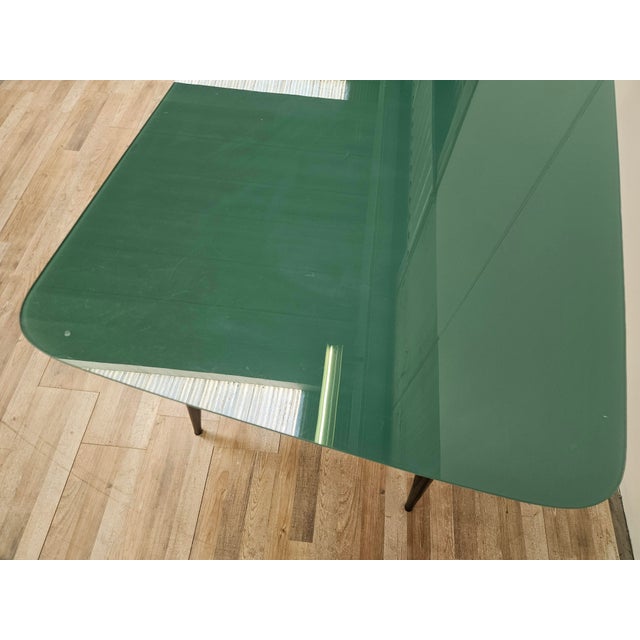Aqua Mid-Century Modern Mahogany Dining Table with Aquamarine Glass Top, 1950 For Sale - Image 8 of 17