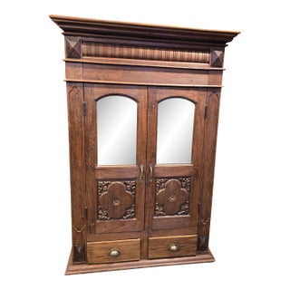 Hand-Carved Reclaimed Wood Armoire For Sale