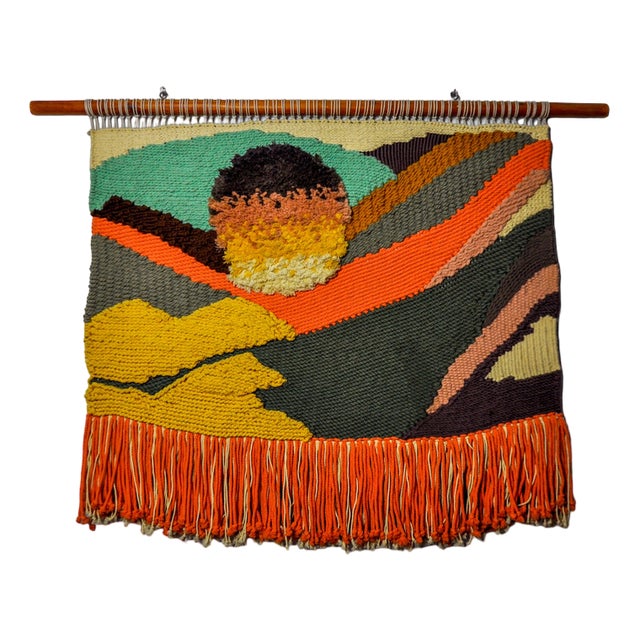 Textured Macrame Wall Tapestry, Catalan Sunset, Spain, 1970s For Sale