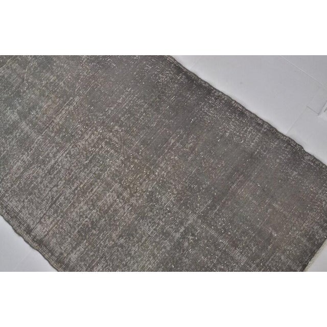 Turkish Vintage Distressed Overdyed Turkish Rug in Muted Charcoal Grey For Sale - Image 3 of 10