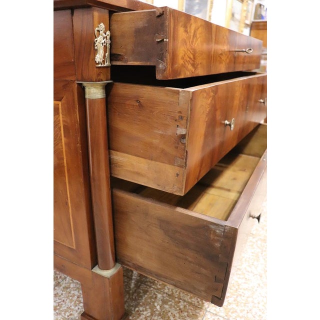 Wood Antique Chest of Drawers in Walnut and Gilded Bronze For Sale - Image 7 of 15