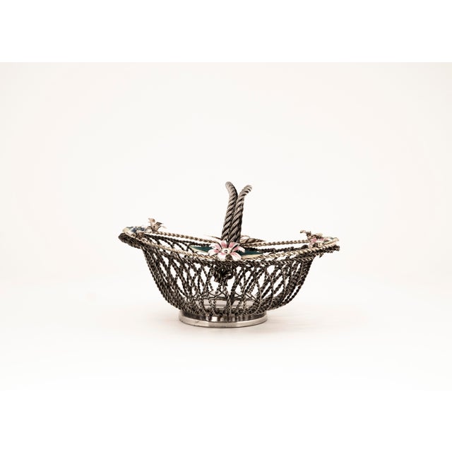 Hollywood Regency Wire Basket with Floral Decor, 1950s For Sale - Image 6 of 10