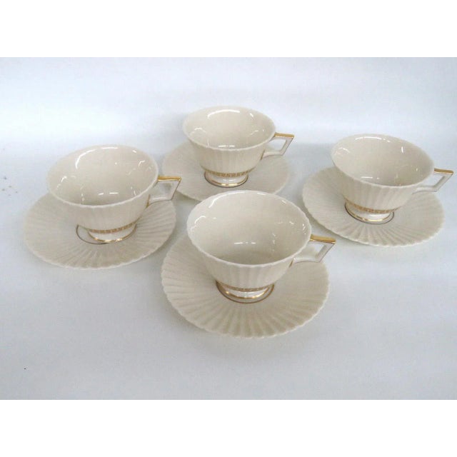 Lenox Cretan Footed Tea Cupsnd Saucers - Service for 4 For Sale - Image 10 of 11