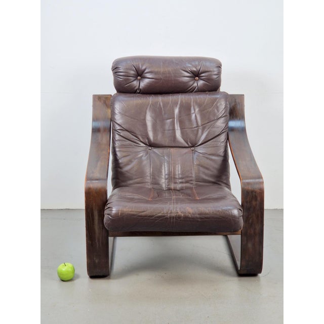 Vintage Armchair in Brown Leather and Bentwood attributed to Coja, 1970s For Sale - Image 10 of 18