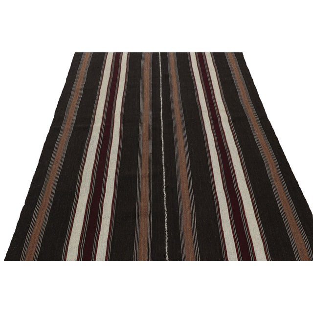 1950s Vintage Turkish Kilim Rug in Brown, Black & White Stripes - Rug & Kilim For Sale - Image 5 of 7