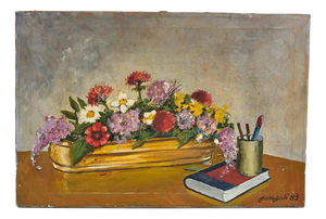 Pompoli, Bouquet of Vibrant Flowers, 1983, Painting