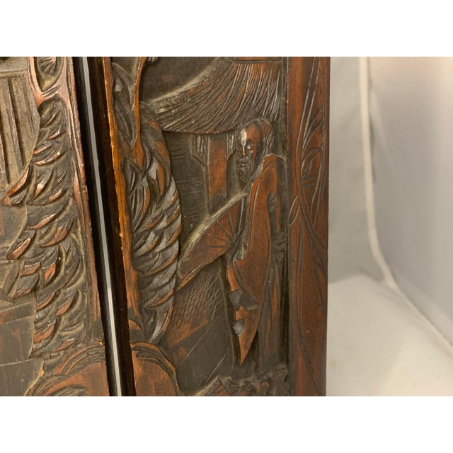 Antique Carved Chinese Table Screen: Figural Garden Scene For Sale - Image 4 of 9