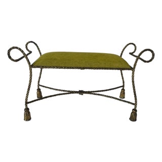 Italian Mid-Century Hollywood Regency Gilt Iron Rope & Tassel Bench, Circa 1950s–60s For Sale