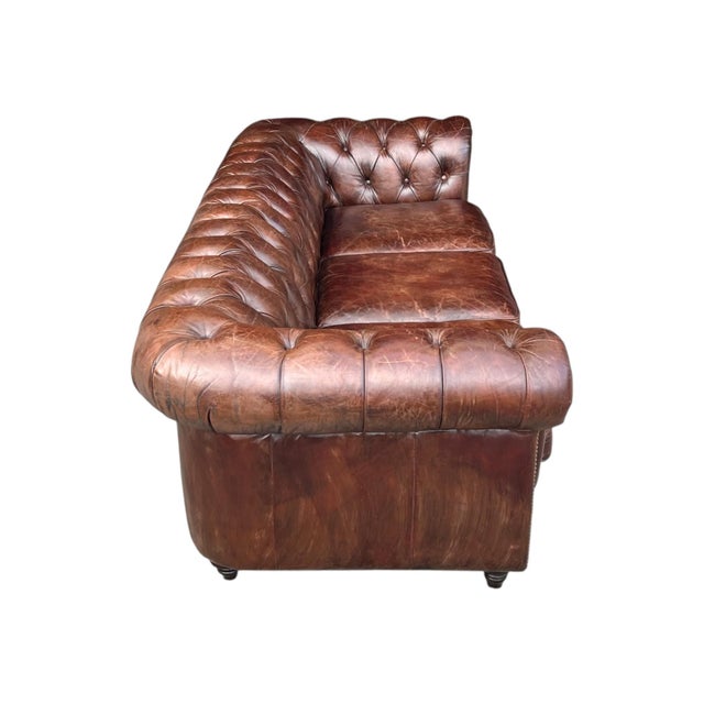 1970s Classic Chesterfield Leather Sofa – Tufted Back, Rolled Arms For Sale In Los Angeles - Image 6 of 15