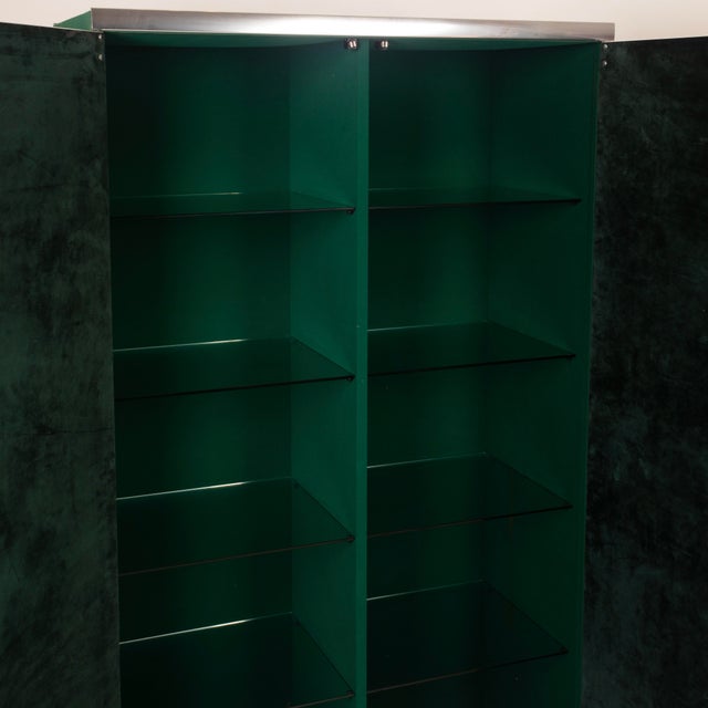 Guido Faleschini Astro Smoked Glass and Suede Cabinets for i4 Mariani, 1979, Set of 2 For Sale - Image 16 of 18