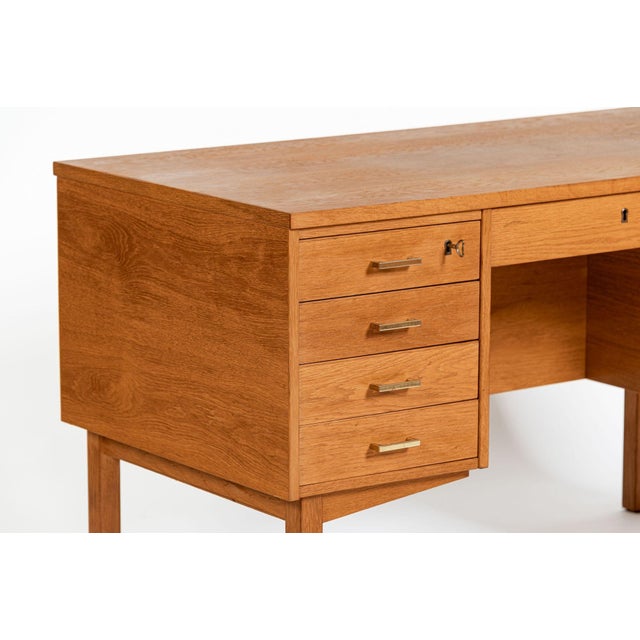 Brown Mid Century Danish Modern Oak Wood Writing Desk 1960s For Sale - Image 8 of 17