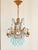 French Vintage Gilt Metal Italian Chandelier With Blue Opaline Crystals For Sale - Image 3 of 12