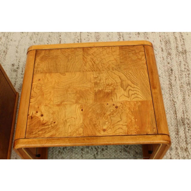 1970's Mid-Century Modern Burl-Wood Waterfall End Tables - A Pair For Sale - Image 11 of 13