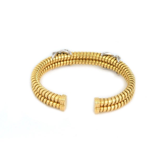 Beautiful Diamond Bracelet 18k Two Tone Double X Tubogas Flex Cuff For Sale - Image 4 of 5