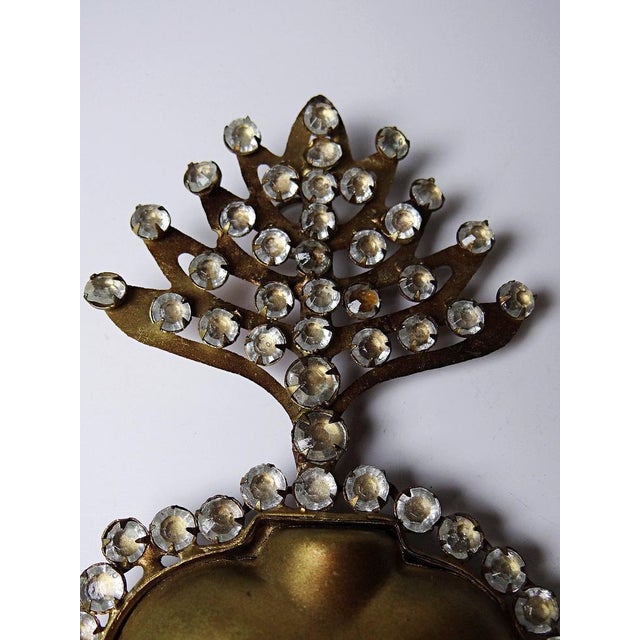 Metal Antique Ex-Voto Flaming Heart of Marie Pomponne Wall Box with Rhinestones, 19th-20th Century For Sale - Image 7 of 12