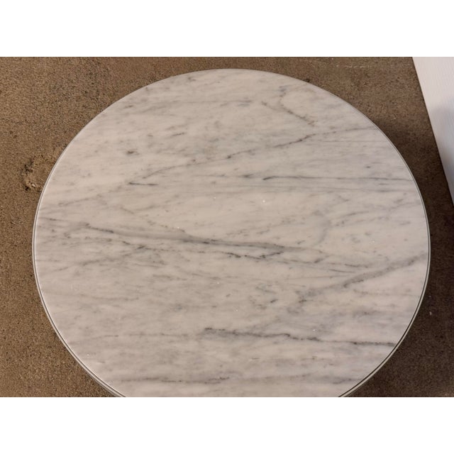 Ferm Living Round Carrara Marble + White Metal Coffee Table/ Side Table For Sale - Image 9 of 12