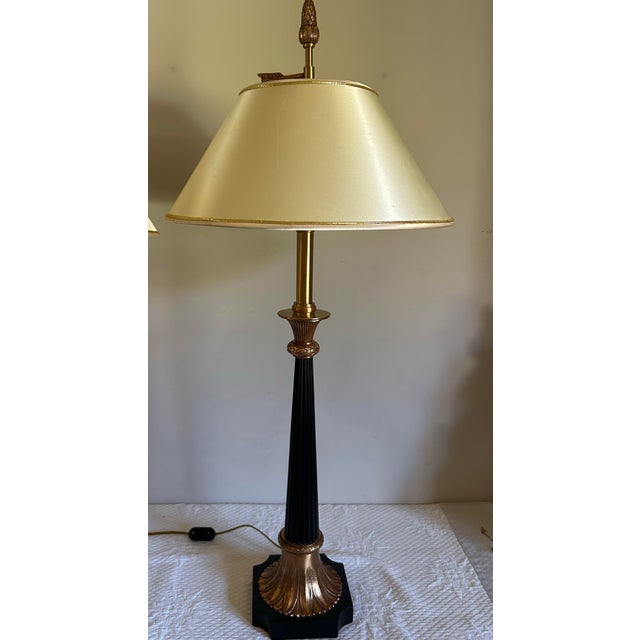 Maitland - Smith Vintage Pair of Maitland Smith Tall Black and Gold Column Style Table Lamps For Sale - Image 4 of 12