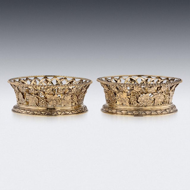 20th Century Edwardian Silver Gilt Wine Coasters, London, 1904, Set of 2 For Sale - Image 17 of 18