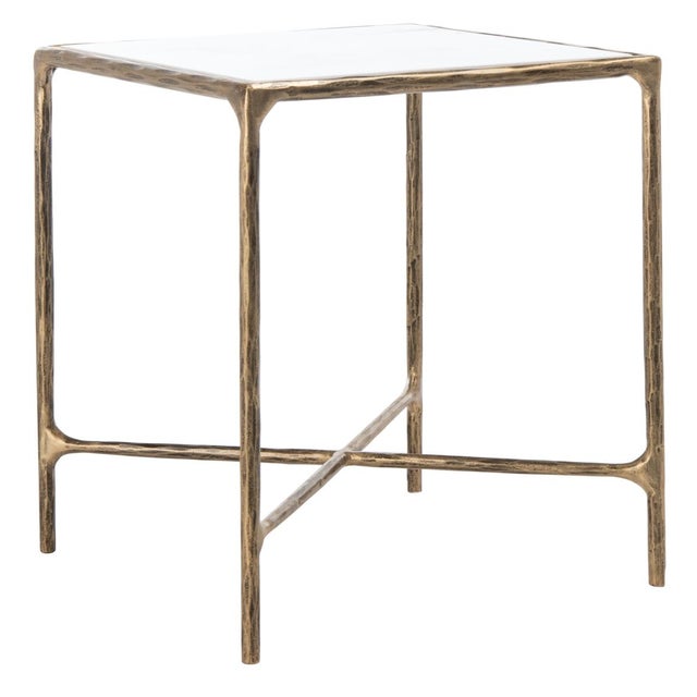 Jessa Metal Square End Table in Brass with White Marble Top For Sale In Philadelphia - Image 6 of 7