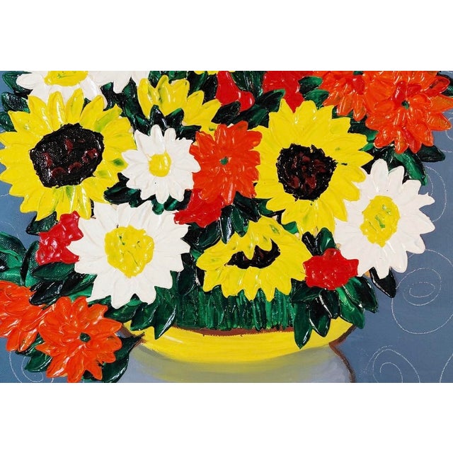 Folk Art Colorful Floral Still Life Impasto Painting on Canvas — Signed “Kel” For Sale - Image 3 of 4