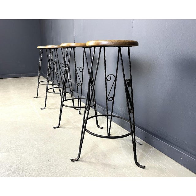 Vintage French Wrought Iron Bar Stools, 1960s, Set of 4 For Sale - Image 8 of 11