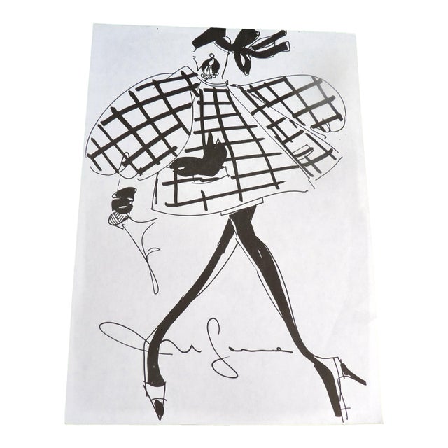 Vintage 1990s Paris Fashion Stat Matted- Avant-Garde Plaid Couture Study 11" X 14" For Sale