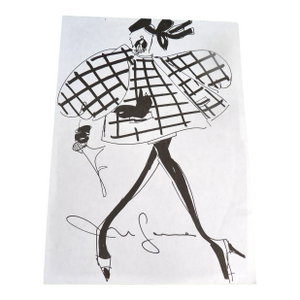 Vintage 1990s Paris Fashion Stat Matted- Avant-Garde Plaid Couture Study 11" X 14"