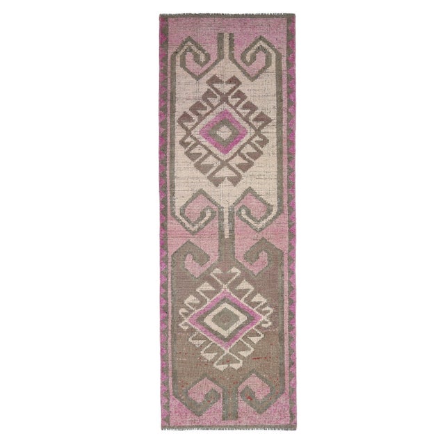 Vintage Turkish Oushak Handmade Wool Cotton Pink Runner Rug For Sale - Image 9 of 9