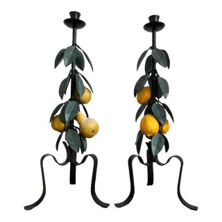 Tole Fruit Candlestick Holders - a Pair For Sale