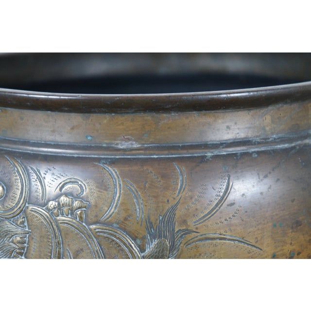 Wood Antique Chinese Bronze Phoenix Dragon Tropod Censer Bowl Incense Burner For Sale - Image 7 of 12