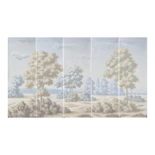Soft Pastel French Landscape Hand-Painted Panoramic Wallpaper, 5-Panel Set For Sale