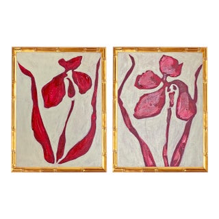 Original Framed Acrylic Botanical Painting, Organic Boho Art Floral Wall Art by Tatiana Duperault For Sale