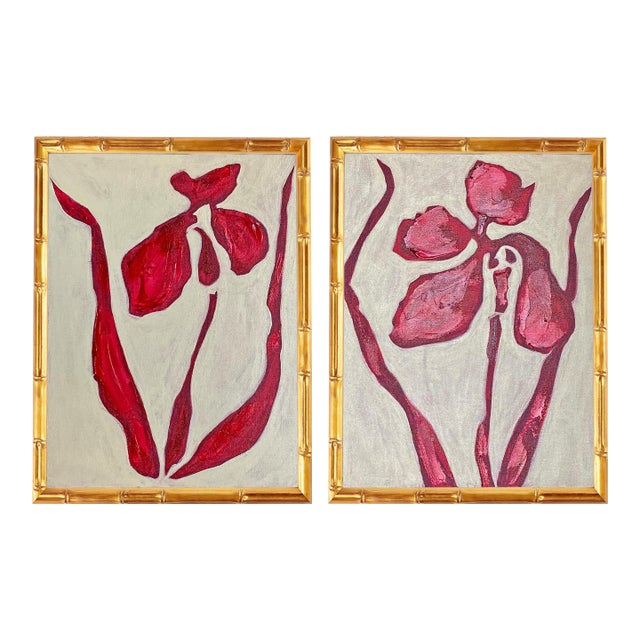 Original Framed Acrylic Botanical Painting, Organic Boho Art Floral Wall Art by Tatiana Duperault For Sale