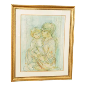Edna Hibel Impressionist Style 'Beatrice and Baby' Lithograph