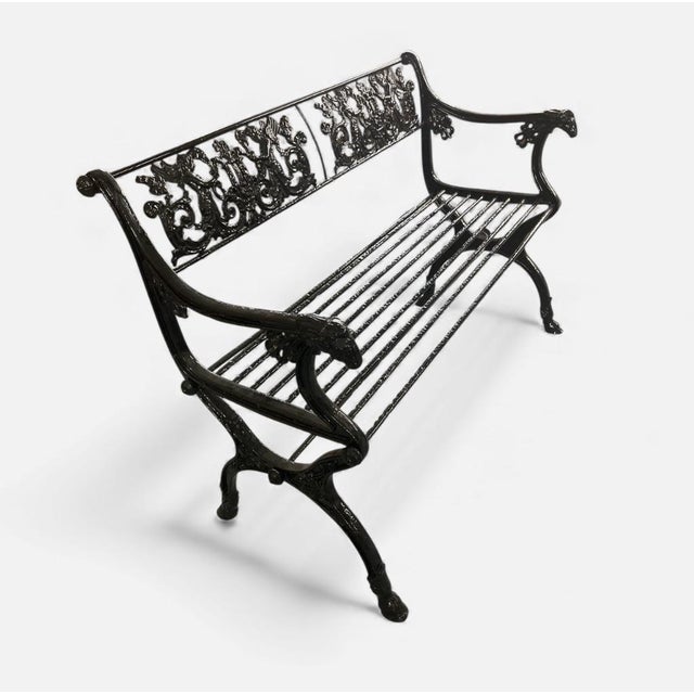 Victorian 1990s Pair Of Victorian Style Cast Iron Lyre & Eagle Garden Bench For Sale - Image 3 of 7