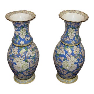 A Magnificent & Monumental Pair of Chinese Canton Enamel "Hundred Flowers" Vases For Sale