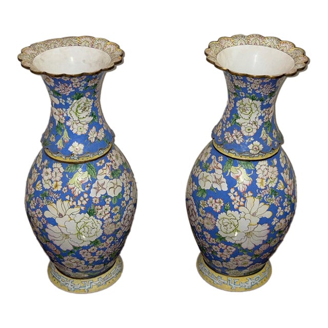 A Magnificent & Monumental Pair of Chinese Canton Enamel "Hundred Flowers" Vases For Sale