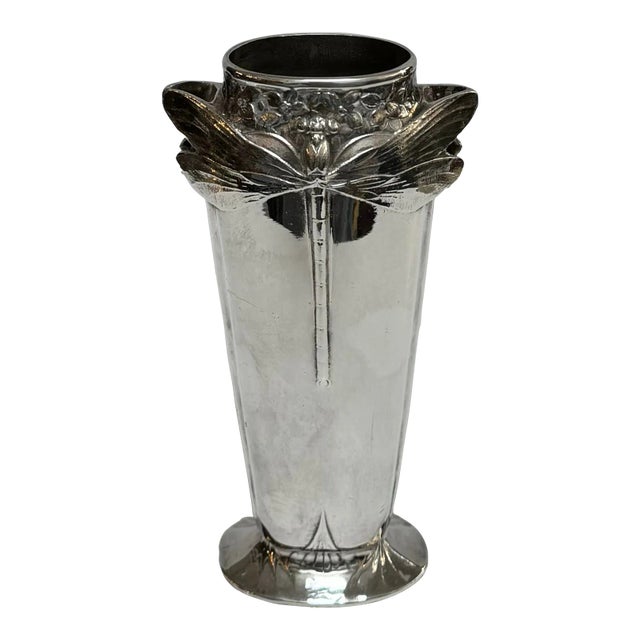 Vintage Christofle Art Nouveau Silverplate Dragonfly Vase For Sale