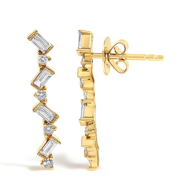 Contemporary 14K Yellow Gold 1/2 Cttw Diamond Zig Zag Drop Earrings (I-J Color, SI2-I1 Clarity) For Sale - Image 3 of 5