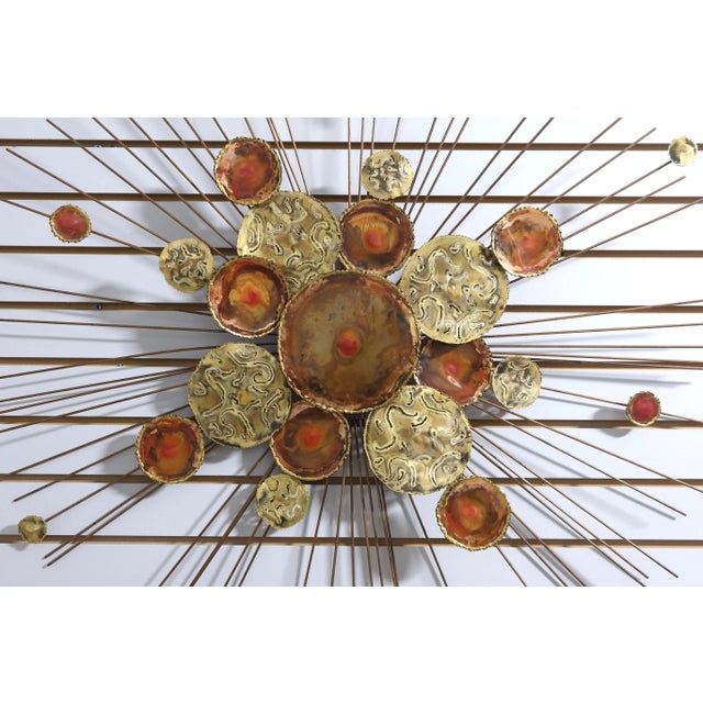 C.1970s Hand Crafted Mid Century Modern Brass, Copper & Gilt Sunburst Design Condition: Excellent Original Finish &...