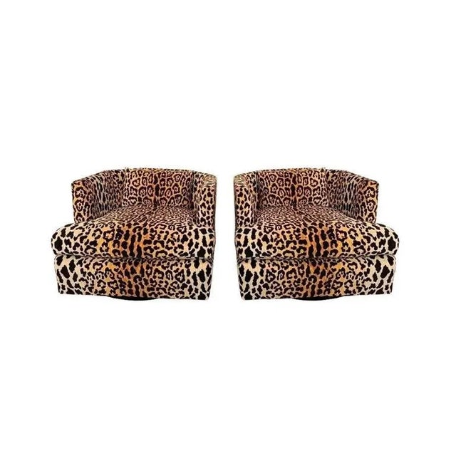 Mid-Century Modern Hexagonal Barrel Back Chairs in Leopard - A Pair For Sale - Image 3 of 9