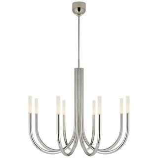 Kelly Wearstler for Visual Comfort Signature Rousseau Medium Chandelier in Polished Nickel with Etched Crystal For Sale