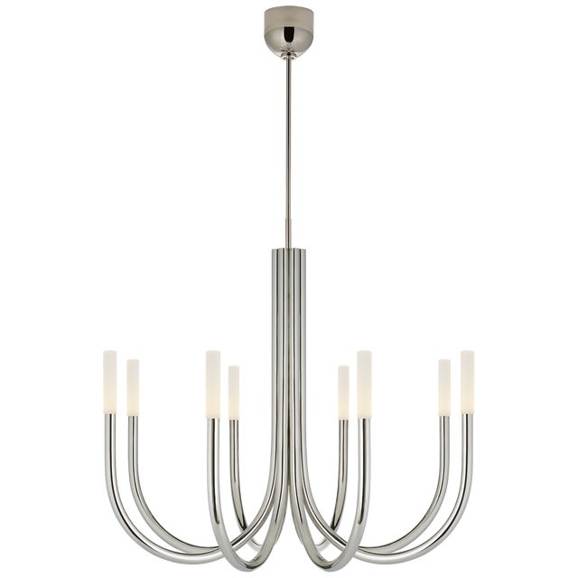 Kelly Wearstler for Visual Comfort Signature Rousseau Medium Chandelier in Polished Nickel with Etched Crystal For Sale