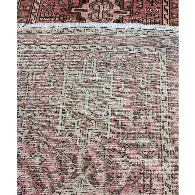 Long Narrow Persian Heriz Runner With Tribal Design in Pink and Taupe For Sale - Image 12 of 13