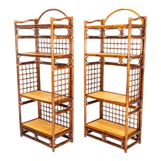 1980s Bamboo Rattan Display Shelf Bookcase in the Style of McGuire - a Pair For Sale
