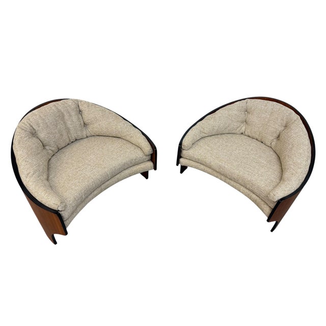 1960s Mid-Century Modern Henry Glass Intimate Island Walnut Lounge Chairs - Set of 2 For Sale - Image 5 of 13